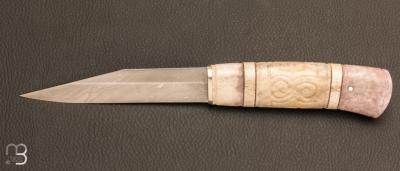 Couteau " Seax " Custom damas et bois de renne de Pekka Tuominen