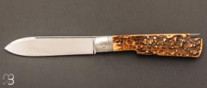   Couteau " Tail - lock " pliant fait main par Bastien Toubhans - Atelier Beau Merle - Bois de cerf