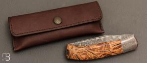     Couteau " Tire-bouchon" par Philippe Ricard - Loupe de chêne et lame damas