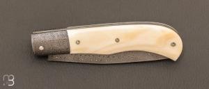 Couteau " Tony XL  " custom de Anthony Brochier - Damas multi-barreaux torsadé et ivoire de phacochère