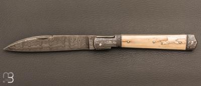    Couteau " Vendetta " custom de Jérôme Bellon - Ivoire de mammouth et lame damas