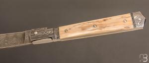    Couteau " Vendetta " custom de Jérôme Bellon - Ivoire de mammouth et lame damas