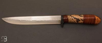 Couteau " Yoshitune " Japonais droit par Saji Takeshi - Peau de serpent et damas