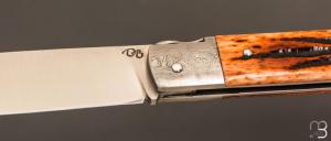  Couteau  "  Yssingeaux " par David Brenière - Os cerfé / damas et lame RWL-34