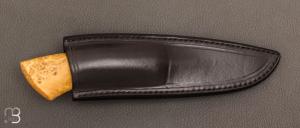   Couteau  "  droit  " artisanal à lame forgée en acier damas et loupe de buis par Jean Paul Sire