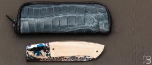     Couteau  "  custom " liner lock par Giuseppe Pala - Damas "dragon"