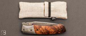   Couteau  "  custom front flipper " tilleul stabilisé et damas inox par Berthelemy Gabriel - La Forge Agab