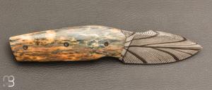    Couteau  "  custom " par Christophe Arbogast - Ivoire de mammouth et lame damas plume