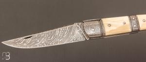  Couteau " collection " custom de Jean Pierre Veysseyre - Ivoire de phacochère et lame damas