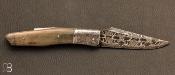 Couteau custom à pompe mammouth et damas par Eric Depeyre