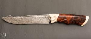    Couteau droit par Nicolas Mestrallet - Atelier du couteau de Vaunaveys - Lame forgée acier damas mosaïque et loupe de bois de fer