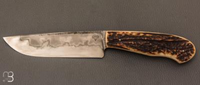  Couteau " droit custom " par Antoine Prévost - Bois de cerf et acier C105
