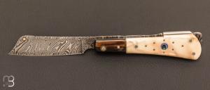 Couteau " gentleman rasoir " ivoire de phacochère et damas par Tony Ruot