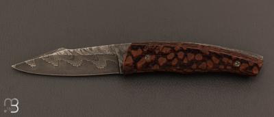Couteau   " custom " léopard wood et damas de Poule Strand par Alain et Joris Chomilier