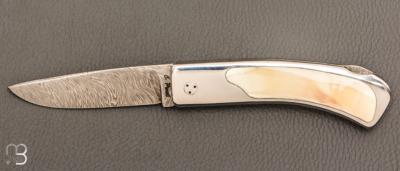    Couteau " custom " lock back par Christian Penot - ivoire de phacochère et lame damas