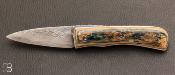  Couteau  "  piémontais custom " de Richard Ciachera - Ivoire de mammouth et damas