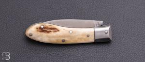    Couteau de poche à cran carré Pierre Henri Monnet - Bois de cerf et 90McV8
