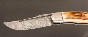  Couteau  " slipjoint " custom de SMZ Flammes de forge - Ivoire de mammouth et damas