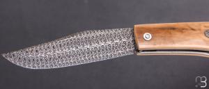  Couteau " trappeur " custom par Anthony Brochier - Mammouth et damas mosaïque torsadé