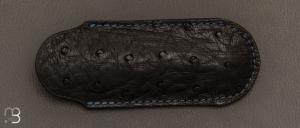  Etui cuir d'autruche / veau pour couteau pliant fait main par Chantal Trocmé - Noir