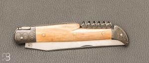    Couteau " Laguiole 13CM 3 pièces  " custom de Jérôme Bellon - Ivoire de mammouth / damas et RWL34