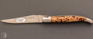 Couteau Laguiole en Aubrac pierre de lave stabilise double platines - Acier 12c27 mat
