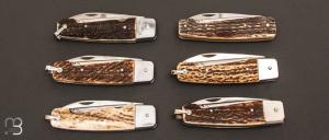 Lot de 6 Couteaux Manufrance véritable en bois de cerf 2 pièces