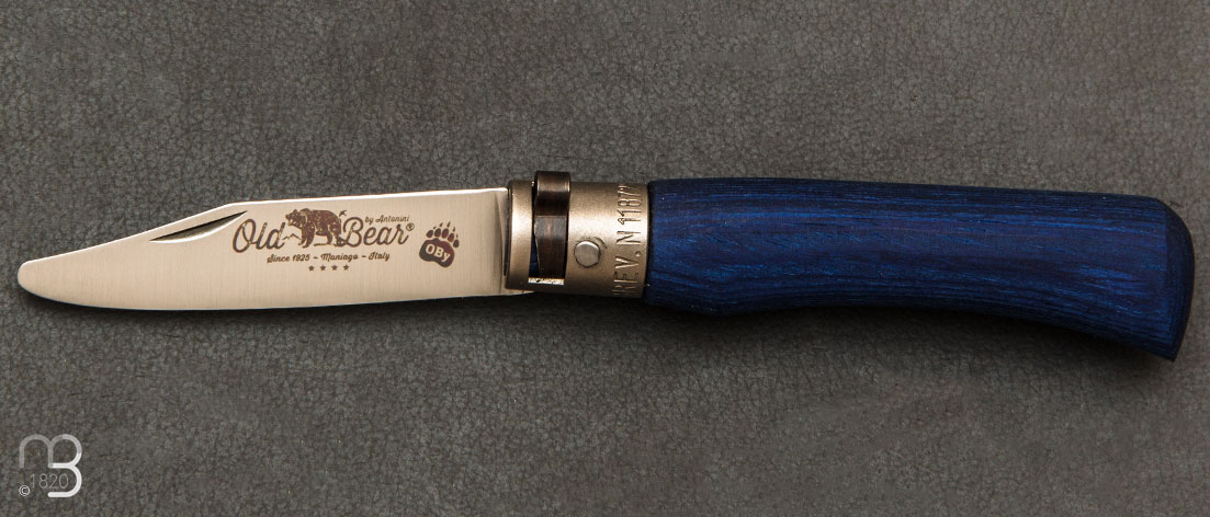 Couteau de poche Junior Old Bear bois d'ayous stratifié bleu taille S