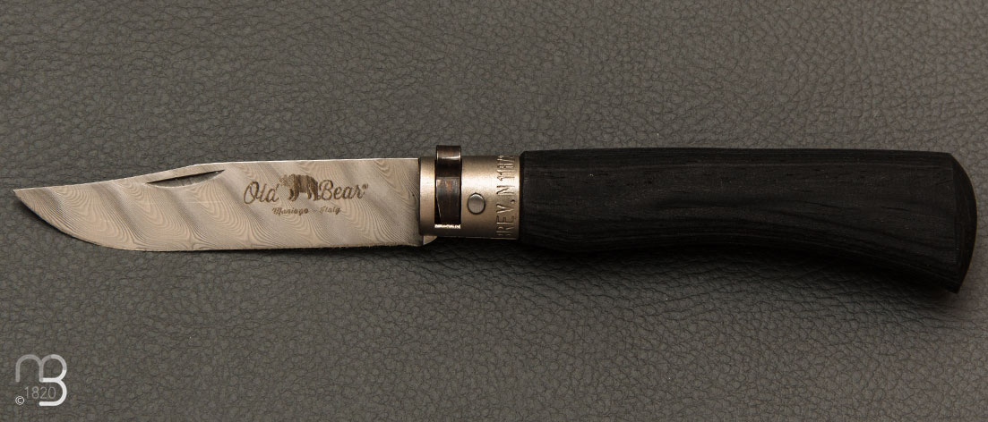 Couteau de poche Old Bear lame damas bois d'ayous noir taille M