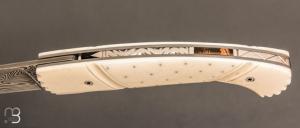   Couteau  " 1515 Inuit clouté " os de renne et Damasteel par Manu Laplace - Atelier 1515