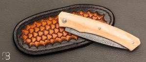    Couteau  " 1820 Berthier " par Anthony Brochier - Damas Mosaïque et ivoire de mammouth