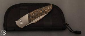  Couteau " Alcyon Titanium Marbled Gold " button-lock par Bastards Knives X Tim Bernard