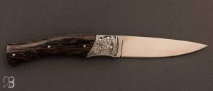  Couteau  "  Artense Hawaï " par Alain Conesa - Acier & Cuir - Palmier noir