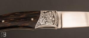   Couteau  "  Artense Hawaï " par Alain Conesa - Acier & Cuir - Palmier noir