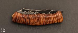  Couteau " Bluff " de collection par Olivier Ouertal - Tasmanian blackwood ondé et lame damas
