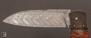 Couteau " Bonny " pliant custom Tamarin ondé stabilisé et damas par Nicolas Weber