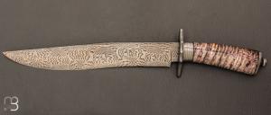  Couteau " Bowie " de Nicolas Mestrallet - Atelier du couteau Vaunaveys - Lame en acier damas forgé et molaire de mammouth