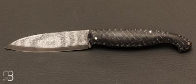 Couteau " Capucin " de Maxime Rossignol - La Forge de Max - Fibres de carbone et lame VG10 suminagashi