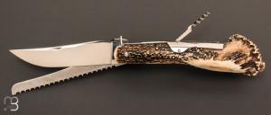 Couteau " Couronne 20 cm 3 pices " Bois de cerf par J. Mongin