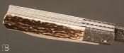 Couteau " Dorme double lames " custom bois de cerf et damas par Anthony Brochier