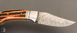     Couteau " Frelon " custom lock-back par Raphaël Durand - Jigged bone et lame damas de Samuel Lurquin