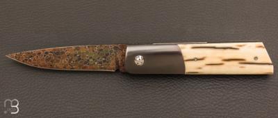 Couteau " Gentleman " custom de Stéphane Sagric - Ivoire de Mammouth / Zirconium et damas  "dragon skin"