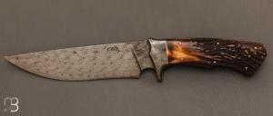  Couteau " Integral Damascus " de Claudio Sobral CAS Knives - Stag et Damas