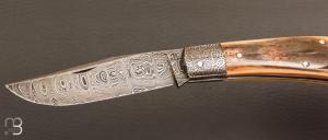  Couteau  "  Jacknife " custom de Jérôme Bellon - Ivoire de mammouth et lame damas