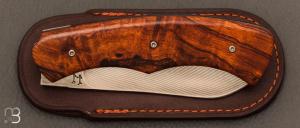   Couteau " custom " par Joël Grandjean - bois de fer d'Arizona et lame damas Suminagashi