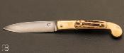 Couteau custom de poche à cran carré de Pierre Henri Monnet - Laiton et bois de cerf