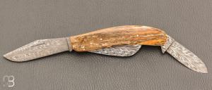 Couteau " Le DUCK de John Wayne " custom par Eric Depeyre - ivoire de mammouth et lames damas plume