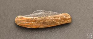 Couteau " Le DUCK de John Wayne " custom par Eric Depeyre - ivoire de mammouth et lames damas plume
