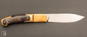 Couteau " Le Ludo  " custom par Frédéric Collin - Loupe de peuplier et lame en RWL34