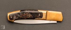 Couteau " Le Ludo  " custom par Frédéric Collin - Loupe de peuplier et lame en RWL34